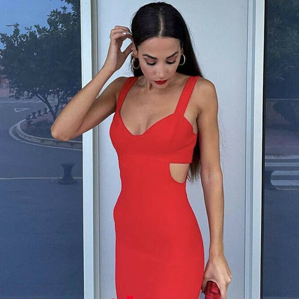 ZARA Blogger  Red Strappy Cut Out Midi Dress 9878/189 Large NWT